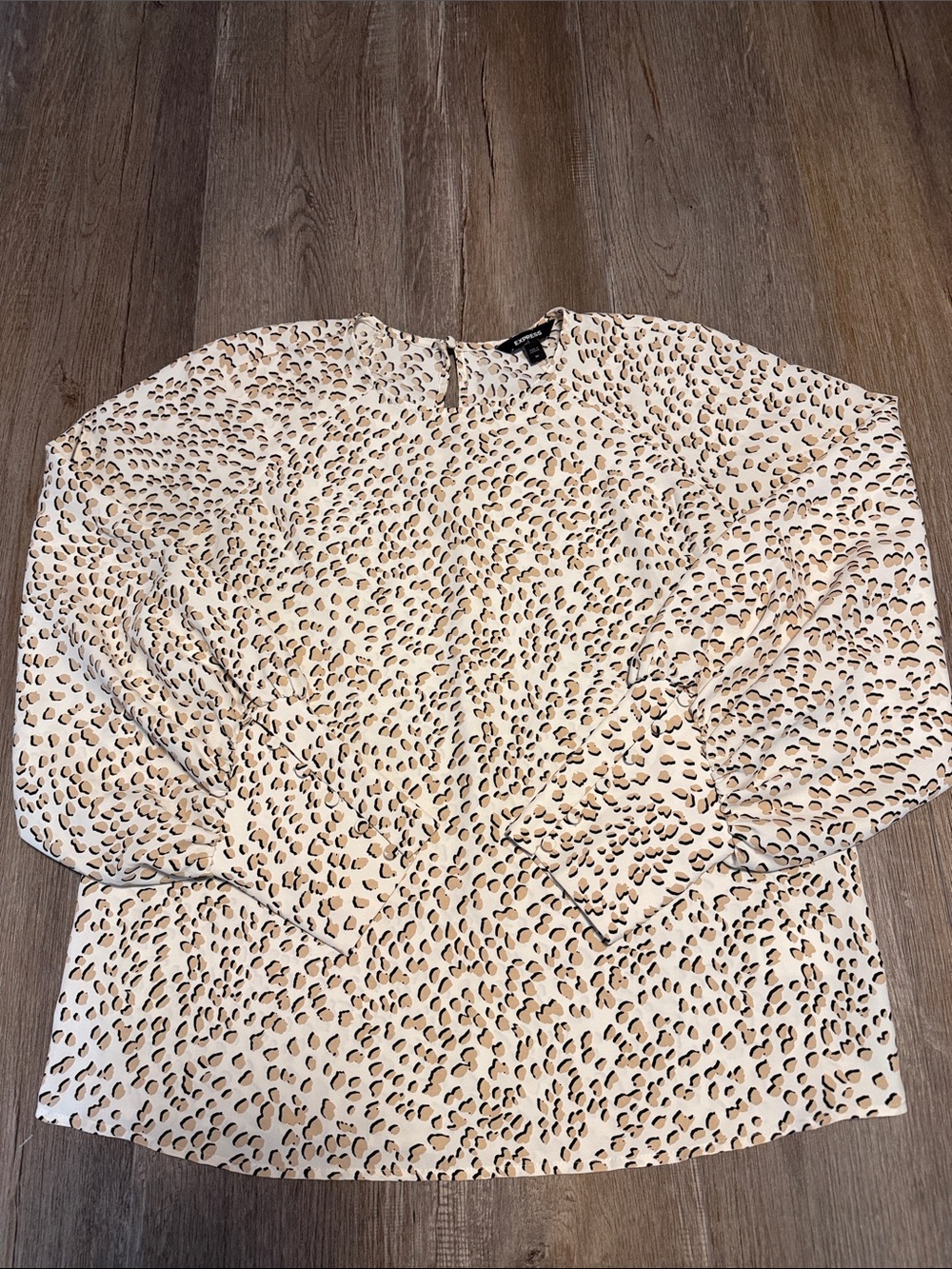 Express Cream Leopard-Print Long Sleeve Top